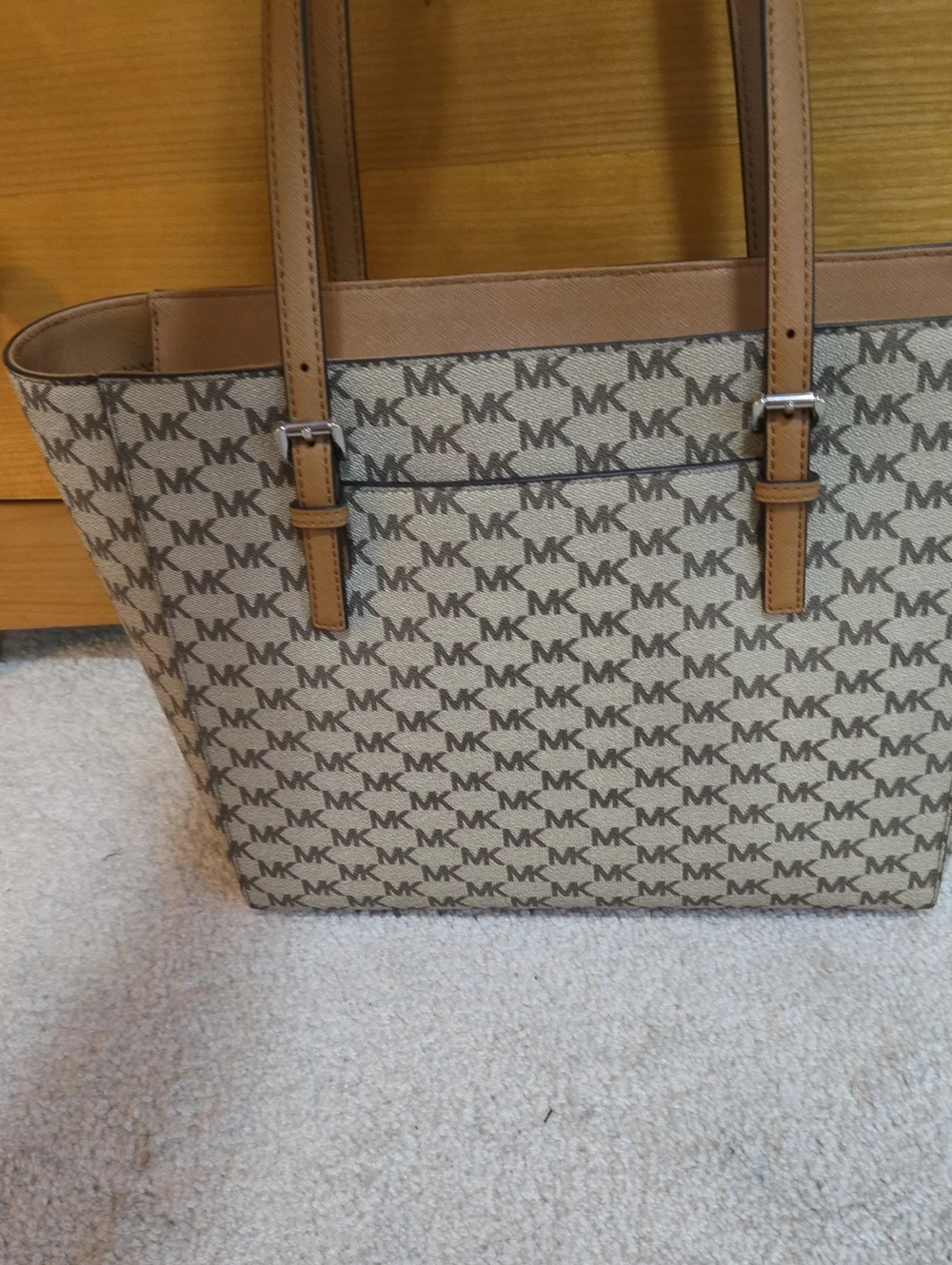 Michael Kors Tan/Beige Signature MK Tote Bag - Picture 7 of 11